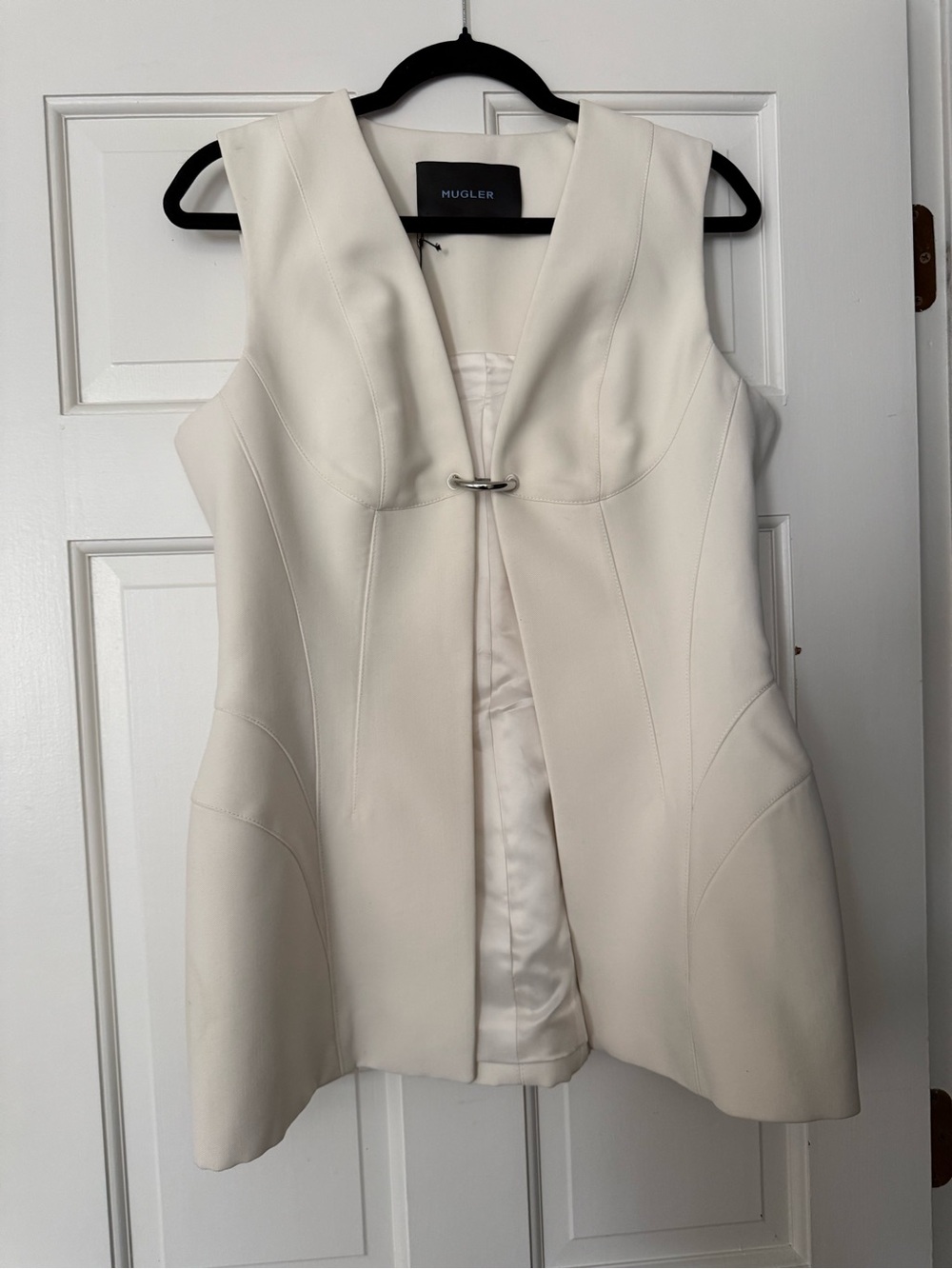 Mugler Ivory Sleeveless Sculpted Vest with Metal Clasp